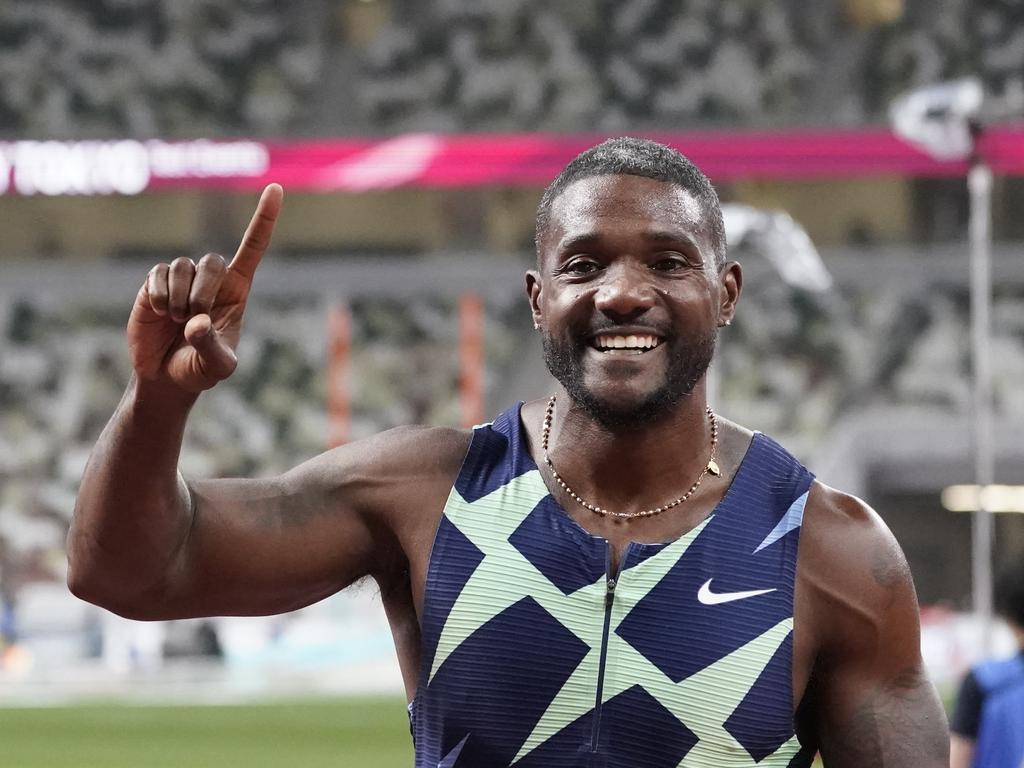 Justin Gatlin of the United States after winning the Men's 100m final during an athletics Olympic test event in Tokyo. Picture: Toru Hanai