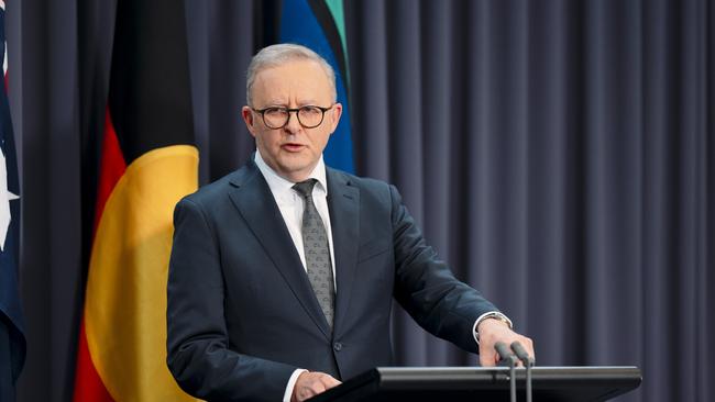 Anthony Albanese unveiling his cabinet reshuffle on Sunday. Picture: NewsWire / David Beach