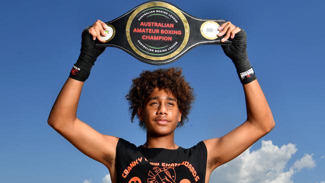 Junior boxing champ Earleeo Cole, 15, on Castle Hill. Picture: Evan Morgan