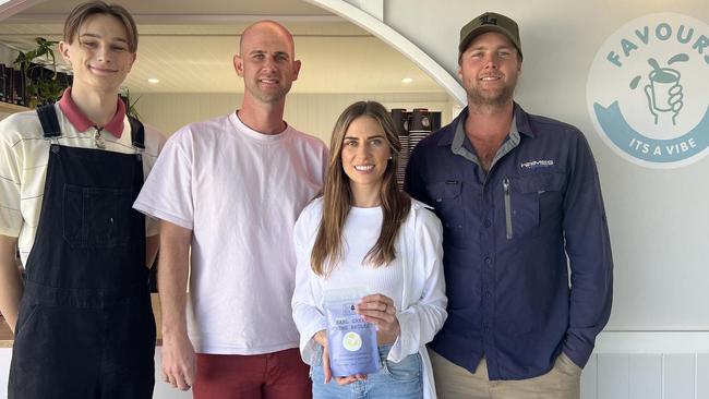 Kyle Myers and Matt Haimes opened Favours Coffee Shop in mid-2022. They are pictured with Belinda Holzhauser and Pete Mackenzie.