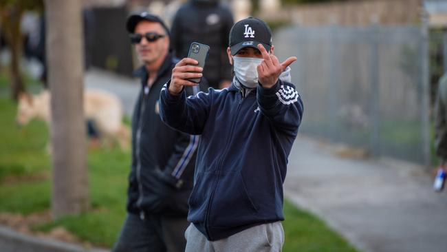 Dozens of protesters taunted police. Picture: Jason Edwards