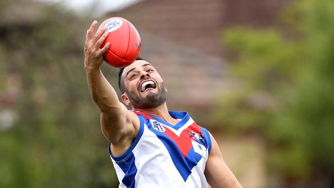 Ali Fahour marks during a match between West Preston-Lakeside and Heidelberg in April. Picture: Mark Dadswell