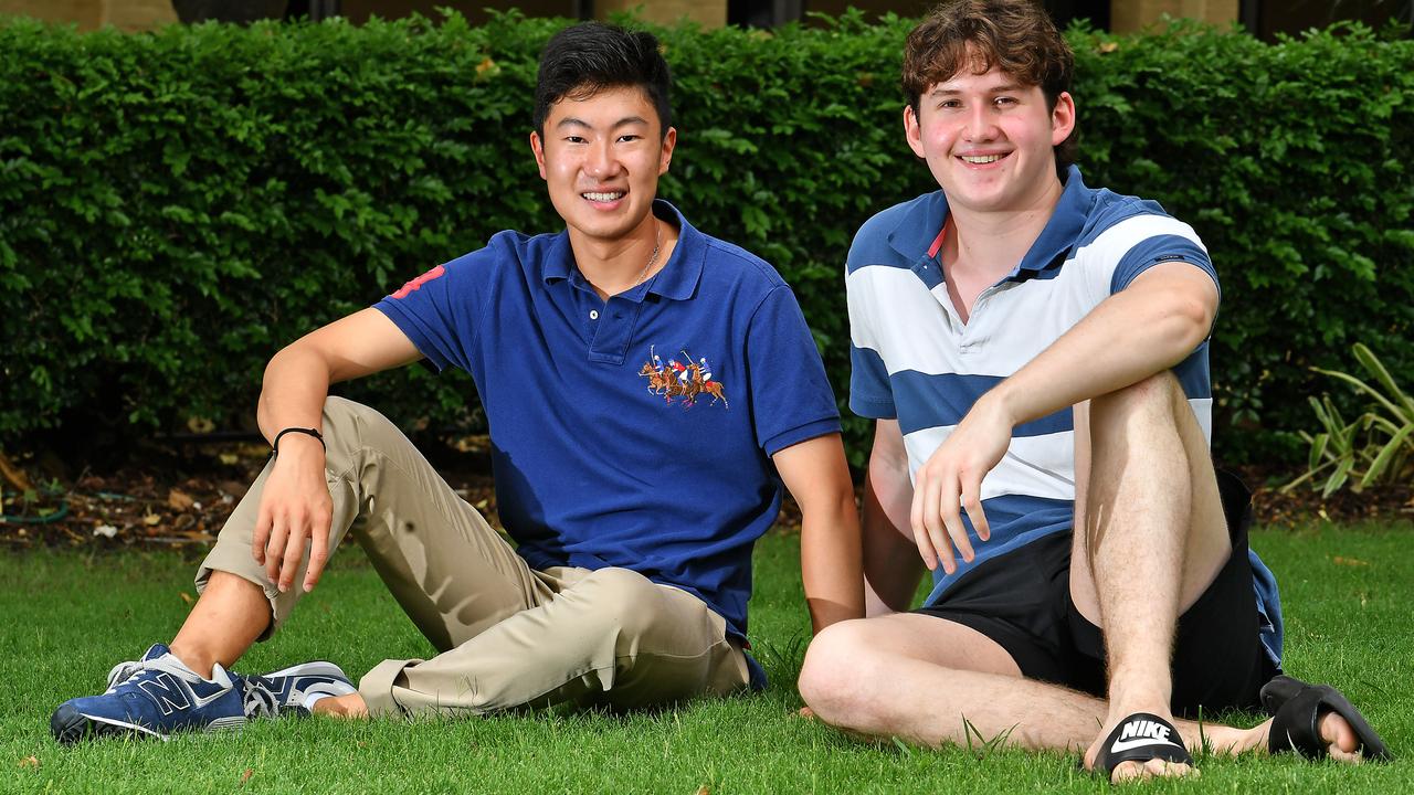 David Sun and Isaac Robinson from Brisbane Grammar School were among a swag of students to achieve ATARs in the high 90s. Picture, John Gass