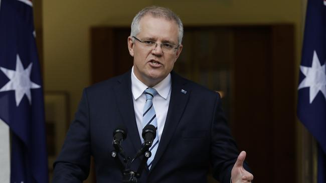 Australian Prime Minister Scott Morrison gives a press conference at Parliament House in Canberra. Picture: Sean Davey