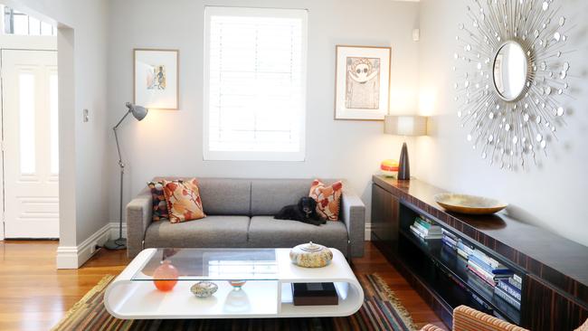 Mid Century furniture works well in the living room of the Victorian terrace.