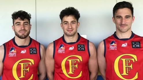 Brothers Nic, James and Tom Schwarz have been impressive together at Flinders Park this season. Nic (South Adelaide) and Tom (North Adelaide) signed from the SANFL at the start of preseason. Picture: Flinders Park Football Club