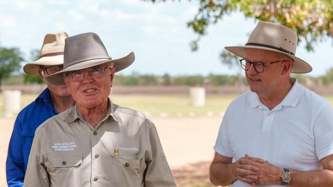 Lake Nash station owner Peter Hughes with Prime Minister Anthony Albanese. Picture: Supplied