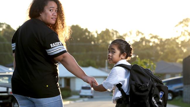 Wendy Taniela with Cyrus, 5, at their home north of Brisbane.