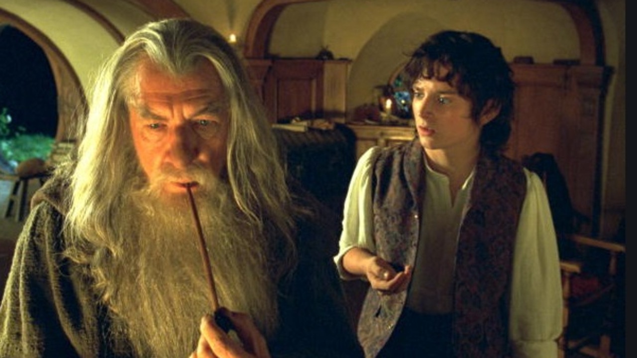 Sir Ian McKellen as Gandalf (alongside Elijah Wood’s Frodo) in The Fellowship of the Ring.