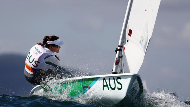 Ashley Stoddart of Australia competes in Women's Laser Radial class on Day 7 of the Rio 2016 Olympic Games at Marina da Gloria on August 12, 2016 in Rio de Janeiro, Brazil. (Photo by Clive Mason/Getty Images)