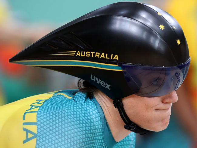Anna Meares (pictured) and Stephanie Morton in action during the Women's Team Sprint qualifying at the 2016 Rio Olympics at the Rio Olympic Velodrome. Pics Adam Head