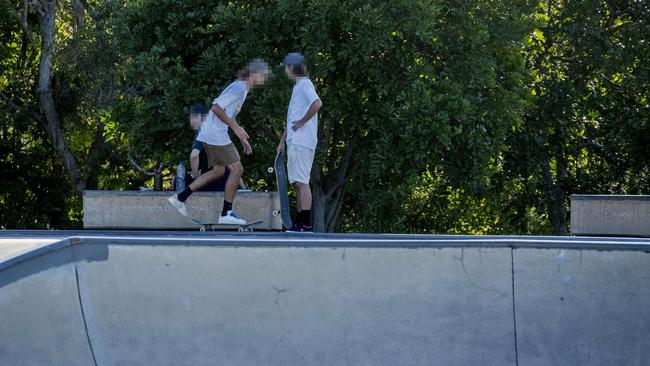 Despite all skateparks being closed to help stem the spread of Coronavirus, skaters were still using the Pizzey Park complex in Miami yesterday. Picture: Jerad Williams.