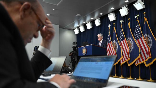 US Federal Reserve chairman Jerome Powell speaks at a press conference after the Monetary Policy Committee meeting in Washington. Picture: Andrew Caballero-Reynolds/AFP