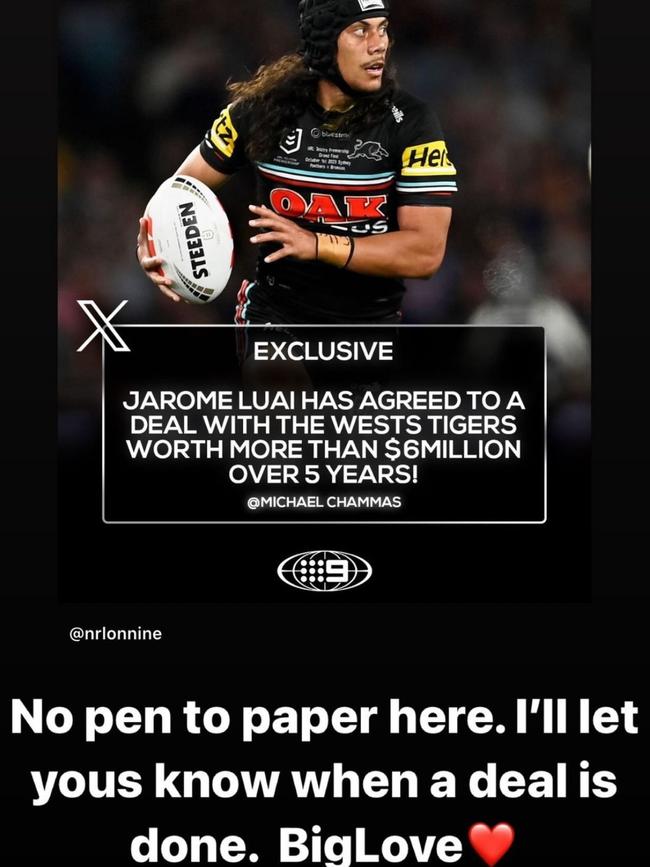 Jarome Luai took to Instagram to confirm no deal had been done.