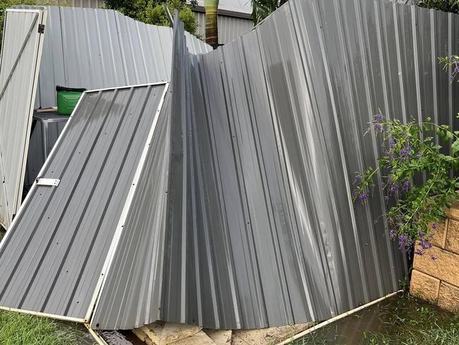 Katie Seymour posted photos of her destroyed shed after what she described as a "mini-twister" hit Coral Cove this morning. The gust was that strong it threw the whipper snipper onto the clothes line.