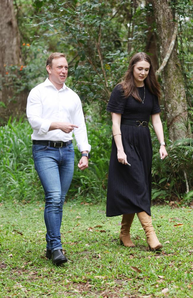 Acting Premier Steven Miles and Meaghan Scanlon at Mt Mellum. Picture: Annette Dew