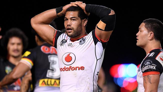 Adam Blair after the Warriors’ collapse in Penrith. (AAP Image/Dan Himbrechts)