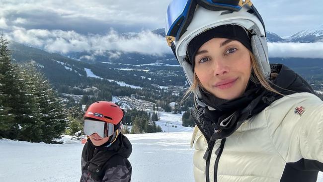 Rebecca Judd skis with son Oscar at Whistler in Canada. Picture: Instagram