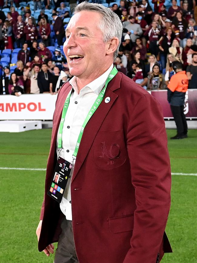 GOLD COAST, AUSTRALIA - JULY 14: Maroons coach Paul Green celebrates after winning game three of the 2021 State of Origin Series between the New South Wales Blues and the Queensland Maroons at Cbus Super Stadium on July 14, 2021 in Gold Coast, Australia. (Photo by Bradley Kanaris/Getty Images)