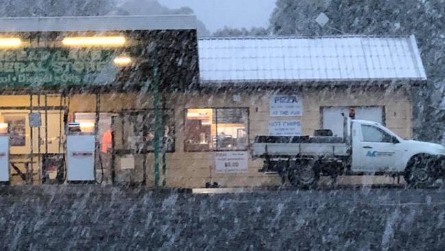 Snow at Great Lake Hotel on Tasmania's Central Plateau. Picture: Great Lake Hotel