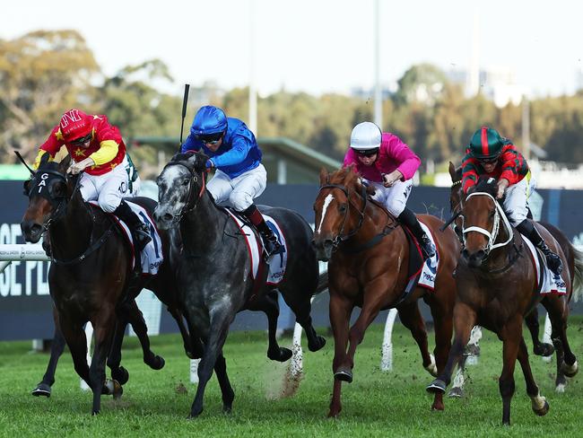 SYDNEY, AUSTRALIA - SEPTEMBER 14: Jay Ford riding Lady Shenandoah wins Race 7 Precise Air Ming Dynasty Quality during Sydney Racing at Rosehill Gardens on September 14, 2024 in Sydney, Australia. (Photo by Jeremy Ng/Getty Images)