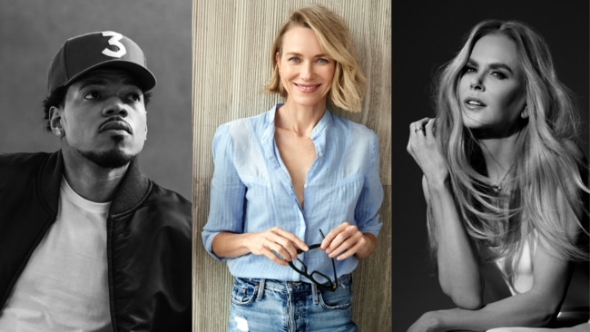 SXSW Sydney speakers: Chance the Rapper, left,  with Naomi Watts, and Nicole Kidman. Picture: Supplied