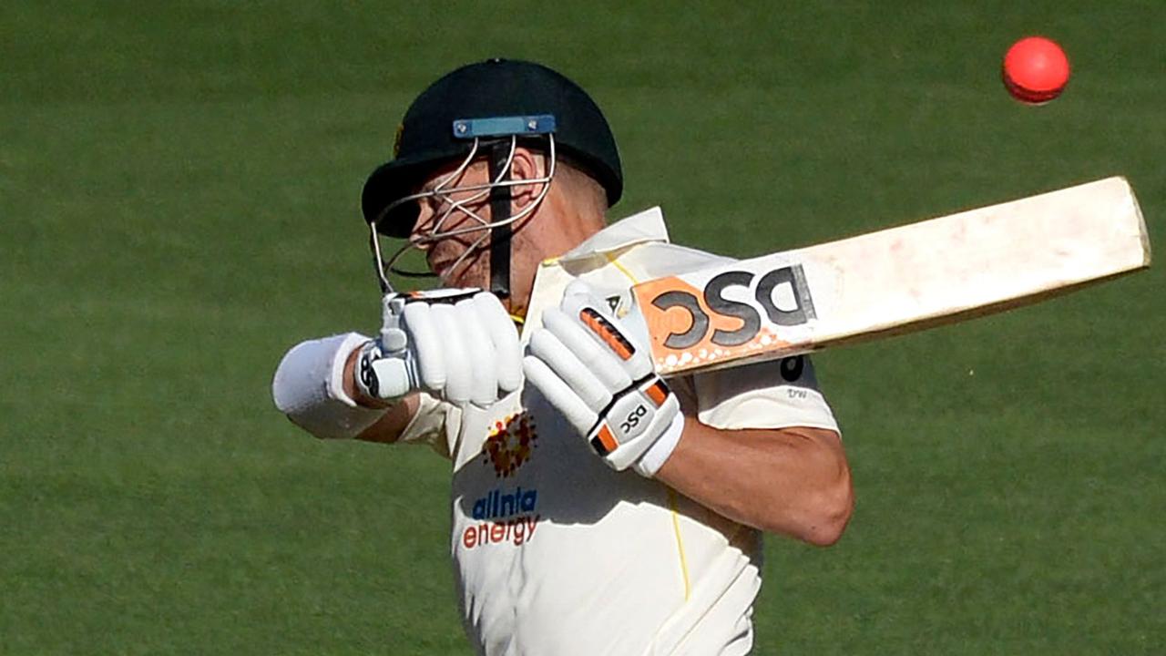 Warner sways away from a bouncer on the day one of the second cricket Test. Picture: AFP