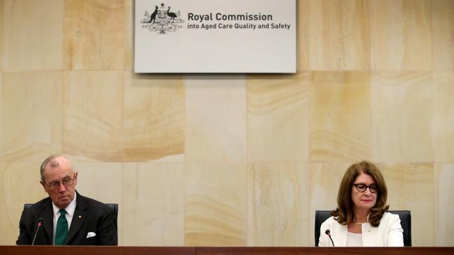 Royal Commissioners Richard Tracey and Lynelle Briggs at the first public hearing in the federal government's Royal Commission for Aged Care Quality and Safety in Adelaide, on January 18. Picture: AAP