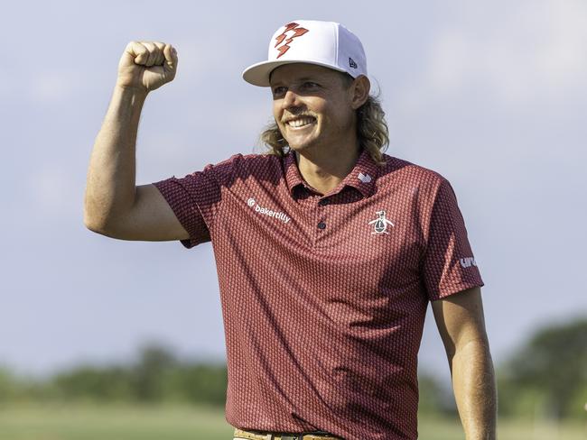 Captain Cameron Smith of Ripper GC reacts to his putt on the 18th green during the final round of LIV Golf Team Championship Dallas at Maridoe Golf Club on Sunday, September 22, 2024 in Carrollton, Texas. (Photo by Jon Ferrey/LIV Golf)