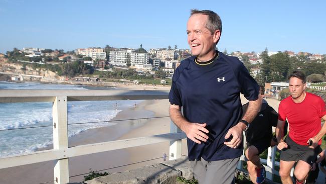 Opposition Leader Bill Shorten out for a run in Sydney. Picture: Kym Smith