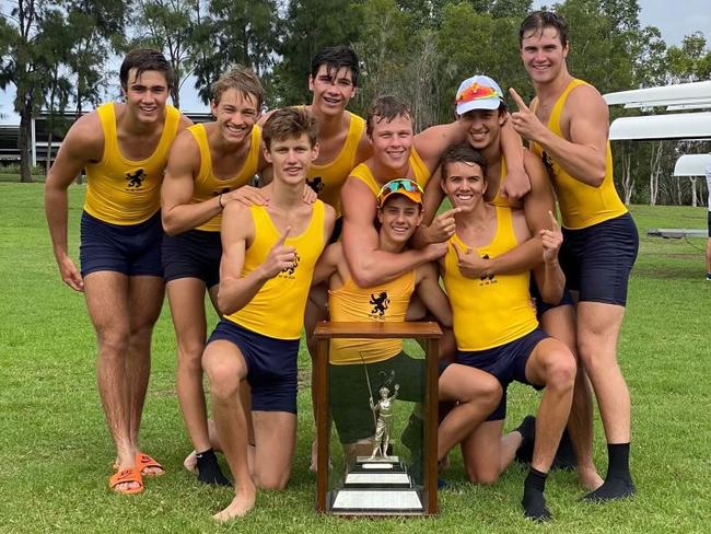 2020 Head of the River schoolboy rowing regatta champions from Scots College. Back row (left to right) Jack Scott, Jack Charlesworth, Tom Hart, Cooper Mundell, Franco Squillace, Angus Aitken. Bottom row James Fredricson, James Rose, and Jeremy Rush. Picture: Supplied