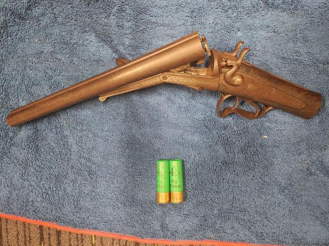 The sawn-off shotgun allegedly seized by police during the search of a home on McLaughlin St, Argenton on April 24, 2024. William Rogan, 36, has been charged. Picture: NSW Police.