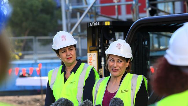 Premier Annastacia Palaszczuk, Deputy Premier and Treasurer Jackie Trad and Education Minister Grace Grace will inspect construction on the new state secondary college at Fortitude Valley and discuss education finding in the state budget.Monday 10th June 2019. (AAP Image/Richard Waugh)