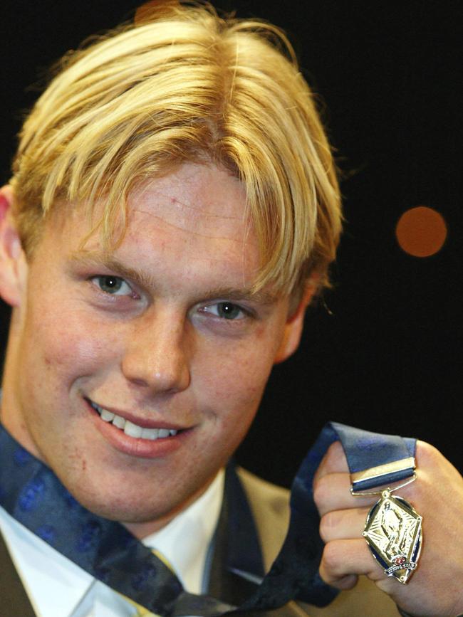 Footballer Sam Mitchell, winner of the AFL Rising Star Award. medal p/