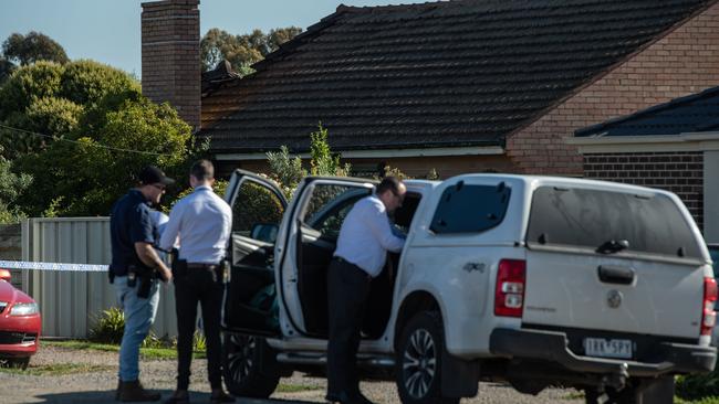 Police at the scene of a fatal fire at Forest Rd North, Lara. Picture: Brad Fleet