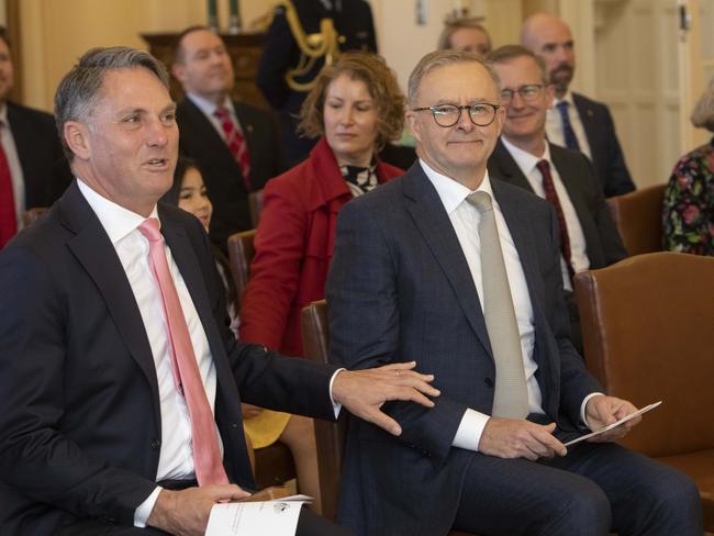 The Prime Minister Anthony Albanese is sworn in with new minister Richard Marles. Picture: NCA NewsWire / Andrew Taylor