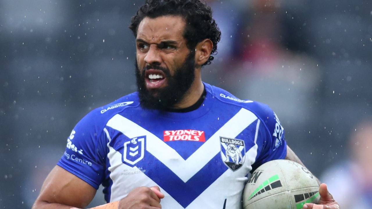 SYDNEY, AUSTRALIA - JULY 02: Josh Addo-Carr of the Bulldogs warms up ahead of the round 16 NRL match between the Canterbury Bulldogs and the Cronulla Sharks at CommBank Stadium on July 02, 2022 in Sydney, Australia. (Photo by Jason McCawley/Getty Images)