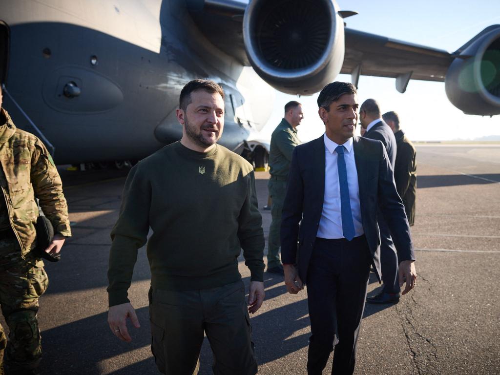 Britain's Prime Minister Rishi Sunak welcomes Ukraine's President Volodymyr Zelenskyy. Picture: AFP