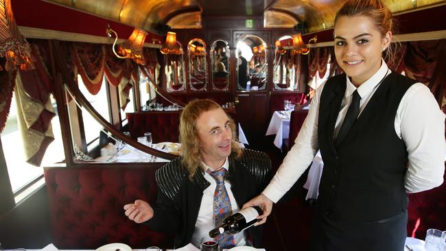 Paul Foot aboard the Colonial Tramcar restaurant, one of his favourite spots for a feed during the Comedy Festival. Picture: Andrew Tauber