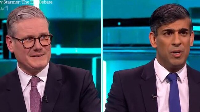 Keir Starmer and Rishi Sunak moments before the alleged rude word was said. Picture: Supplied.