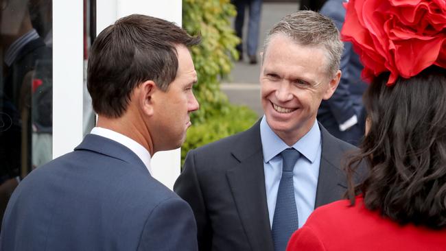 Ricky Ponting and Christian Johnson in the Birdcage at the Melbourne Cup. Picture: David Geraghty