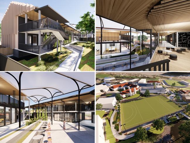 Renders showing an $8m development at Somerset College in Mudgeeraba including an expansion of the Junior School and a new synthetic grass sports facility.