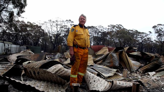 RFS Volunteer Russell Schoels at his property that burnt down as he helped defend his neighbours property. Picture: Jane Dempster