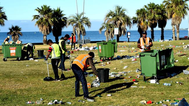 Rubbish left by Christmas Day revellers at St. Kilda foreshore. Picture: Nicole Garmston