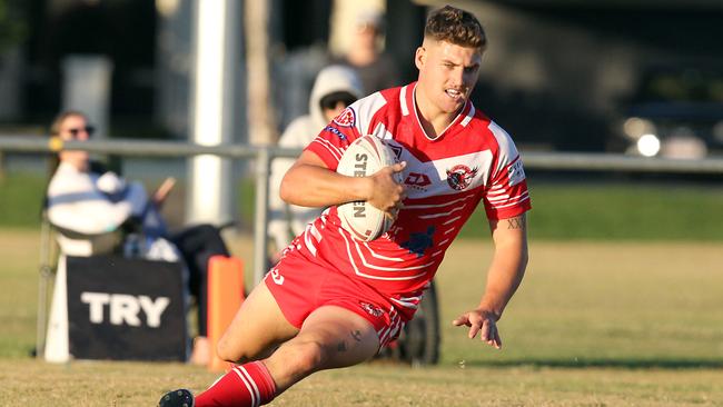 RLGC Round 3 match from Robert Dalley Park. A Grade; Helensvale Hornets vs. Currumbin Eagles. Lachlan Smith scoring a try. 23 May 2021 Helensvale Picture by Richard Gosling