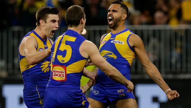 Lewis Jetta celebrates his goal against Collingwood in the qualifying final.