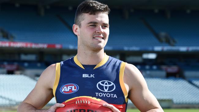 A happy Brad Crouch after signing a new deal with Adelaide. Picture: Roger Wyman