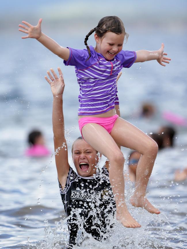 Swimming at Wivenhoe Dam. Picture: Darren England.