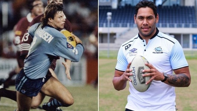 Cronulla great Andrew Ettingshausen (left) and recruit Jesse Ramien.