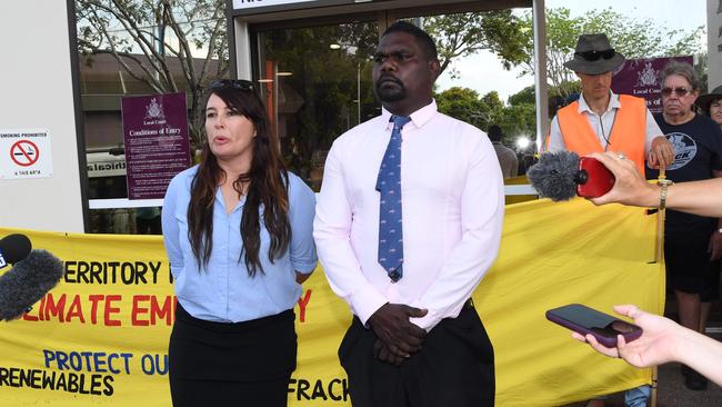 Anti-fracking protesters Lauren Mellor and Conrad Rory pleaded not guilty to a joint charge of criminal damage. Picture: Katrina Bridgeford.